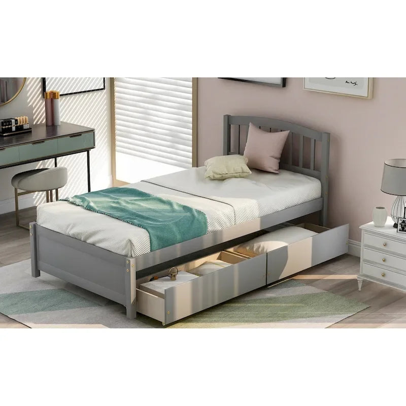 Espresso/White/Grey/Walnut Twin Wood Platform Bed with Drawers and Headboard