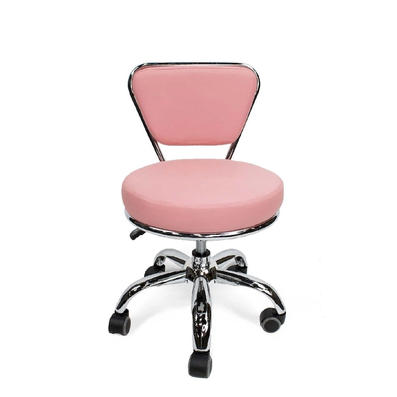 Adjustable Rolling Stool with Backrest, Pink - Single