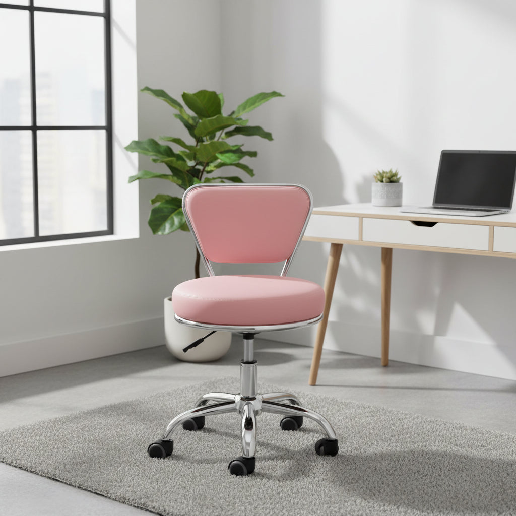 Dayton Short Stool Adjustable 13 to 15 Low Rolling Chair with Backrest, Pink - N/A