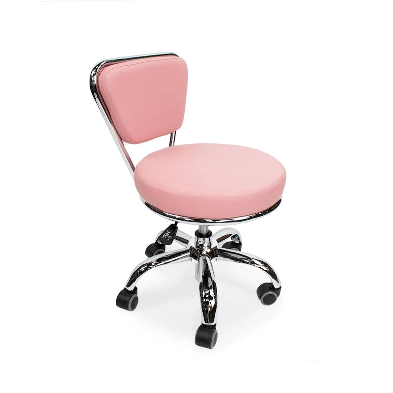 Adjustable Rolling Stool with Backrest, Pink - Single