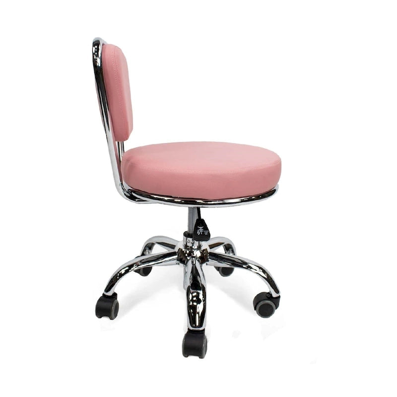 Adjustable Rolling Stool with Backrest, Pink - Single