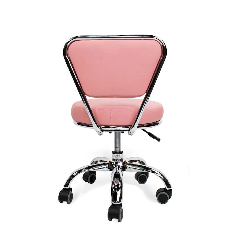 Adjustable Rolling Stool with Backrest, Pink - Single
