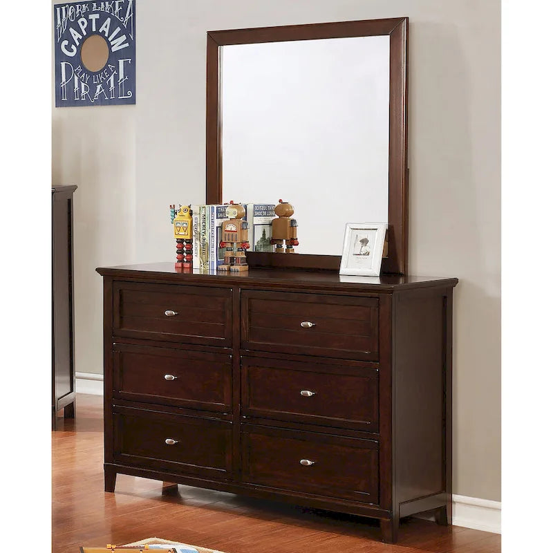 Cassettiera Wese Transitional da 56 pollici con 6 cassetti in legno massello di Furniture of America