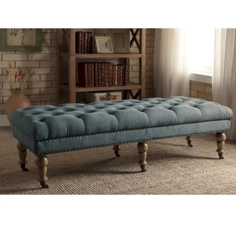 Panca in velluto trapuntata blu chiaro Pereiaslav 62 pollici Copper Grove