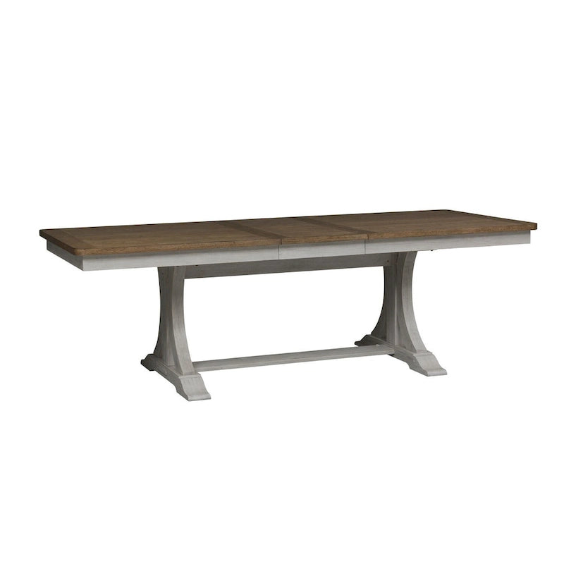 Tavolo a Trespolo Antico Bianco Stile Rustico Rivisitato con Piano Color Castagno