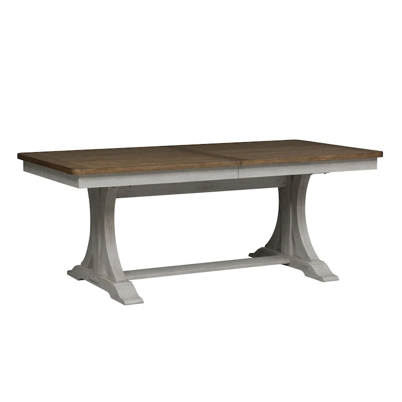 Tavolo a Trespolo Antico Bianco Stile Rustico Rivisitato con Piano Color Castagno