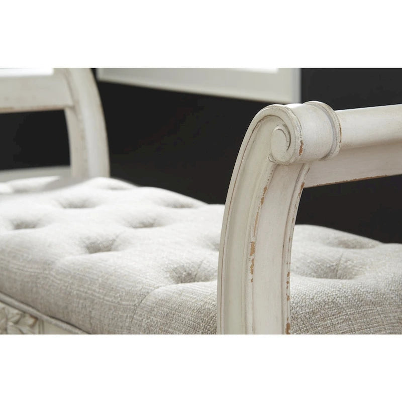 Panca d'appoggio Realyn in bianco anticato, stile casual-vintage