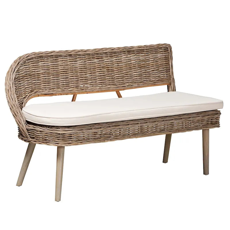 Set di banquette da pranzo Raisa in rattan Kubu naturale bohémien moderno e legno di acacia in 2 pezzi