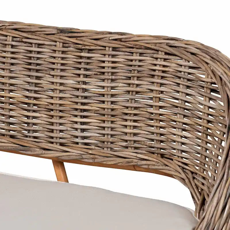 Set di banquette da pranzo Raisa in rattan Kubu naturale bohémien moderno e legno di acacia in 2 pezzi