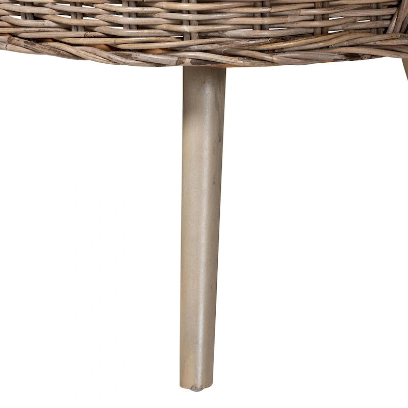 Set di banquette da pranzo Raisa in rattan Kubu naturale bohémien moderno e legno di acacia in 2 pezzi