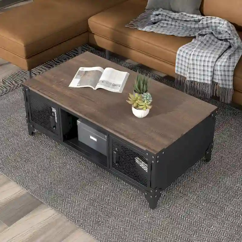 Tavolino contenitore Conner Rustic Black and Dark Walnut da 48 pollici in acciaio di Furniture of America