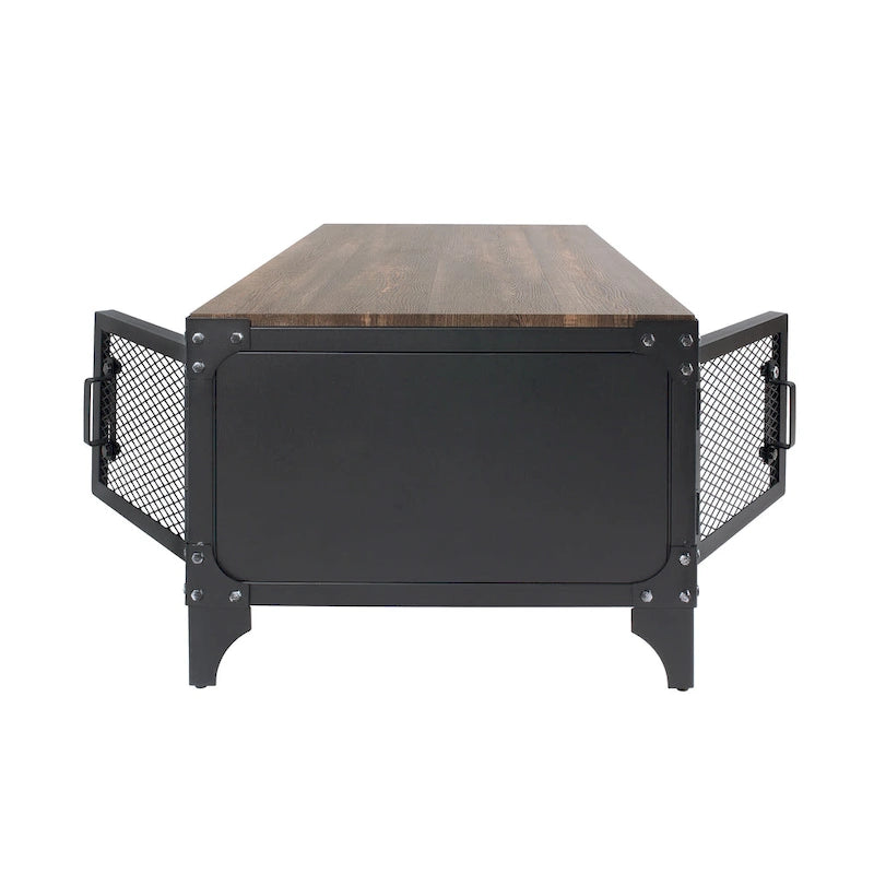 Tavolino contenitore Conner Rustic Black and Dark Walnut da 48 pollici in acciaio di Furniture of America