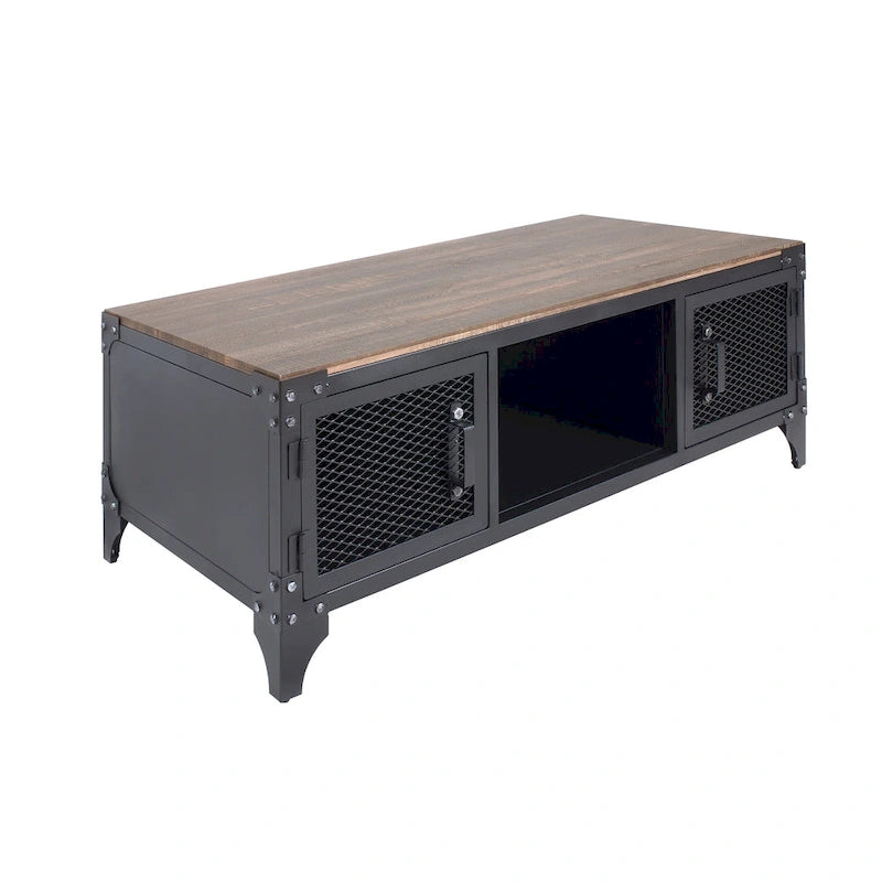 Tavolino contenitore Conner Rustic Black and Dark Walnut da 48 pollici in acciaio di Furniture of America