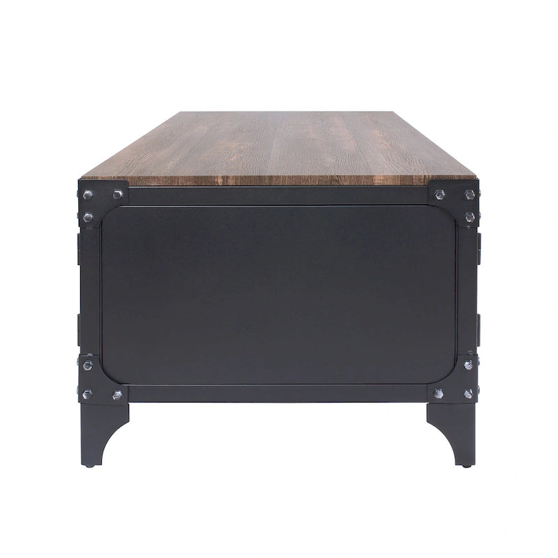 Tavolino contenitore Conner Rustic Black and Dark Walnut da 48 pollici in acciaio di Furniture of America