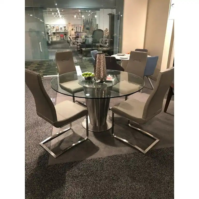 Tavolo Rotondo in Vetro Trasparente con Base in Acciaio Inox o Lazy Susan