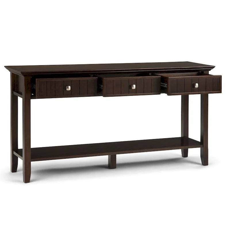 60-Inch Solid Wood Console Table with 3 Drawers (Tobacco Brown/Brunette Brown)