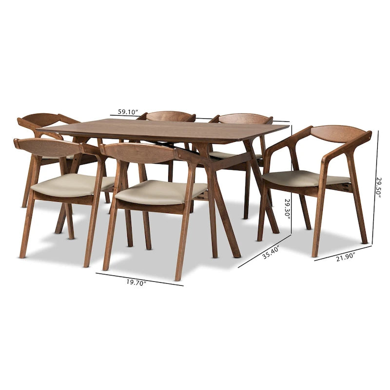 Set da pranzo Harland moderno di metà secolo da 7 pezzi