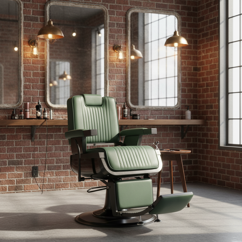 Green Heavy-Duty Reclining Barber Chair