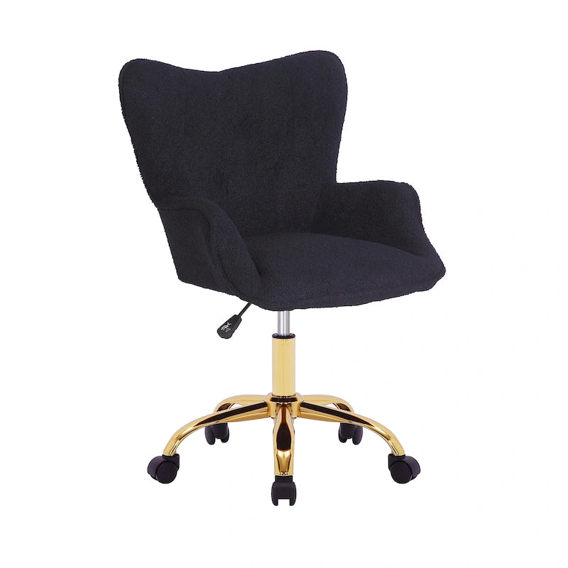Swivel Office Chair with Teddy Fabric and Gold Chrome Legs