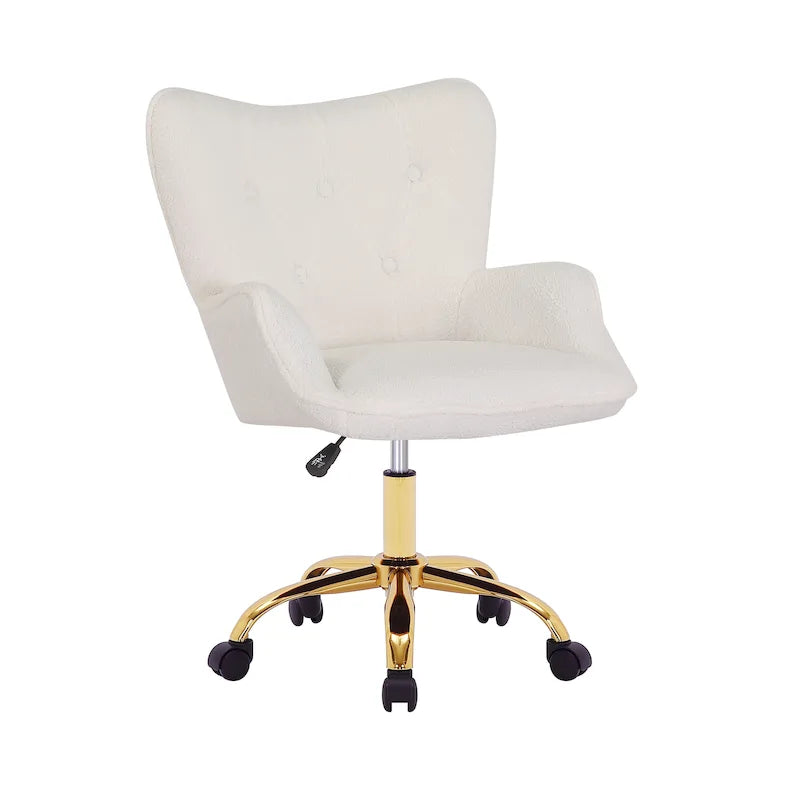 Swivel Office Chair with Teddy Fabric and Gold Chrome Legs