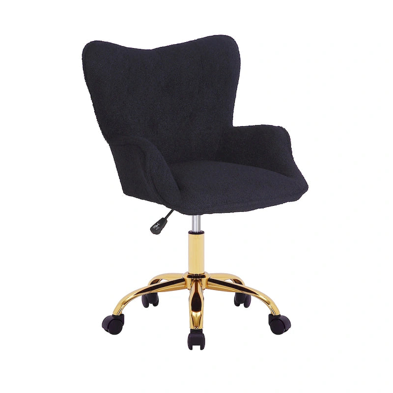 Swivel Office Chair with Teddy Fabric and Gold Chrome Legs
