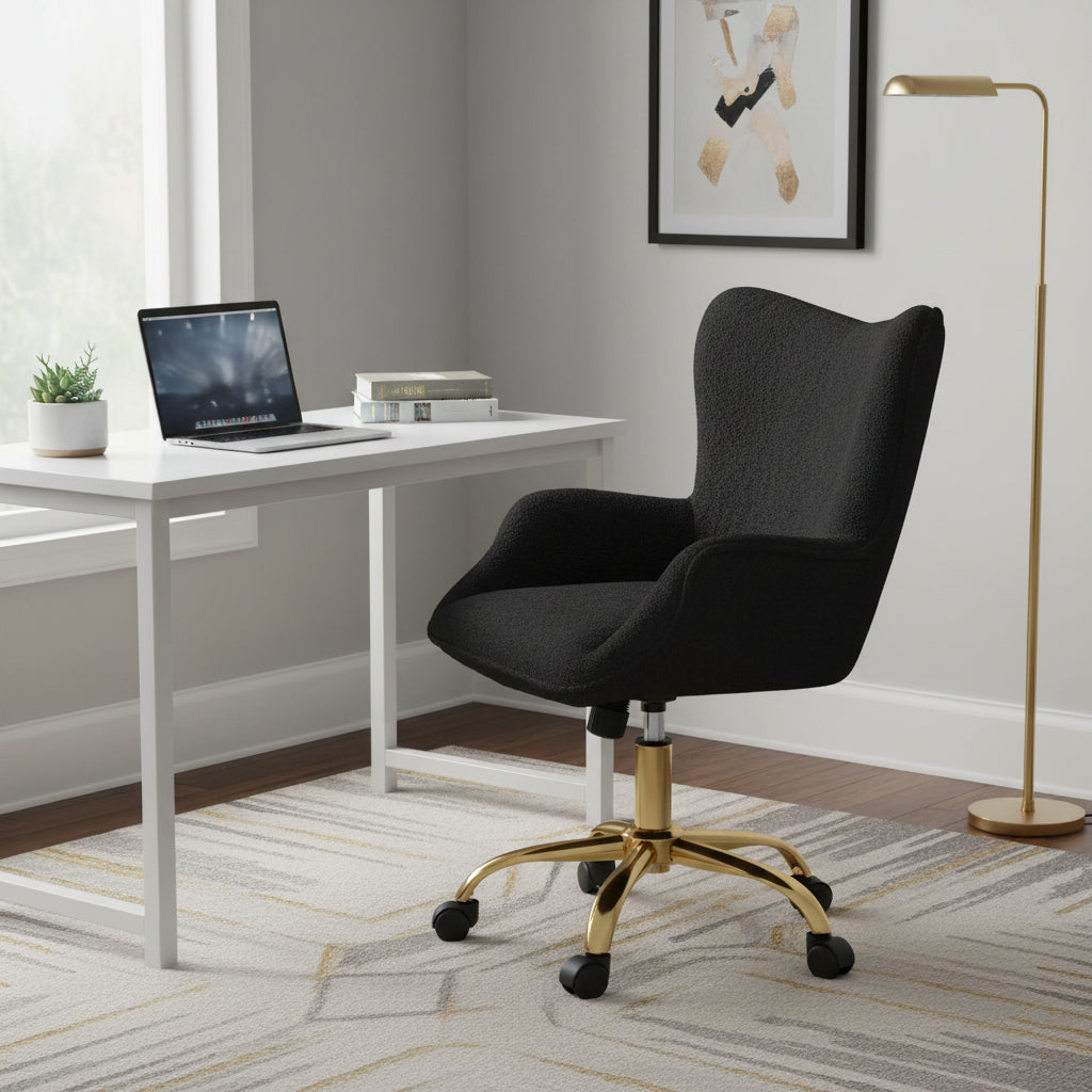 Swivel Office Chair with Teddy Fabric and Gold Chrome Legs