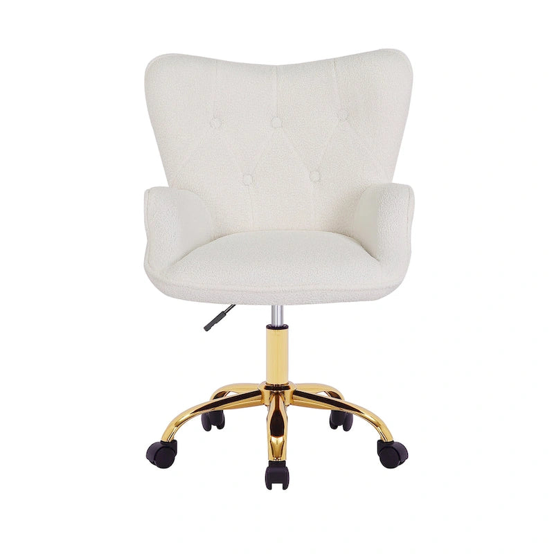 Swivel Office Chair with Teddy Fabric and Gold Chrome Legs
