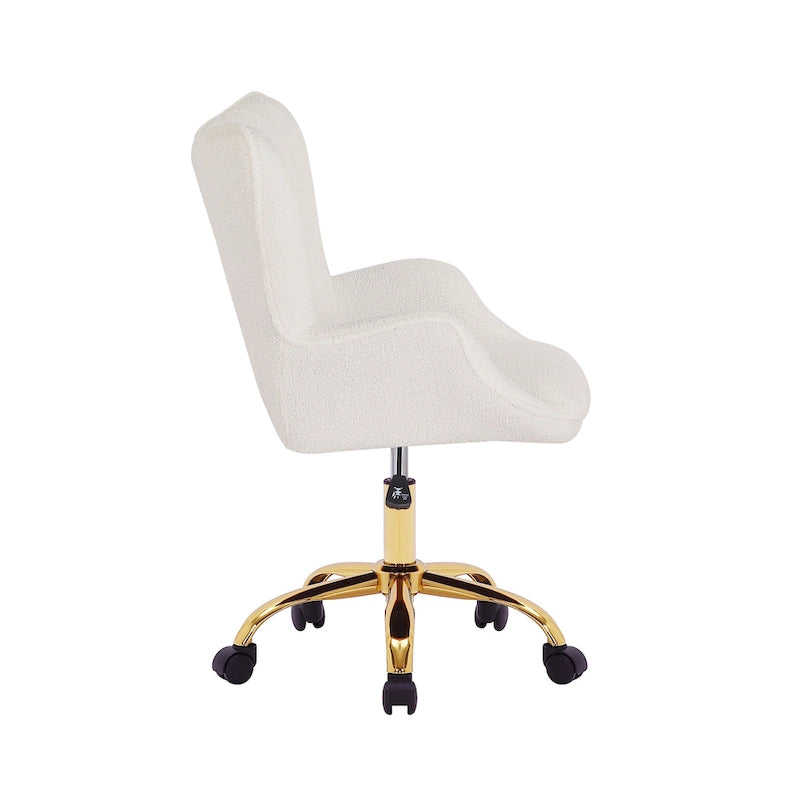 Swivel Office Chair with Teddy Fabric and Gold Chrome Legs