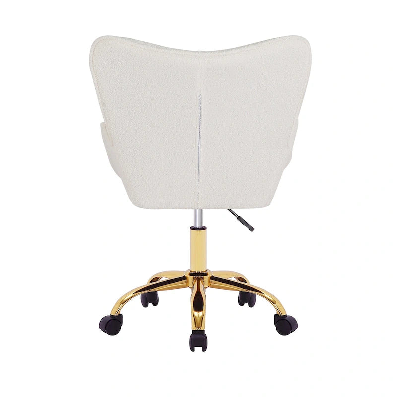 Swivel Office Chair with Teddy Fabric and Gold Chrome Legs