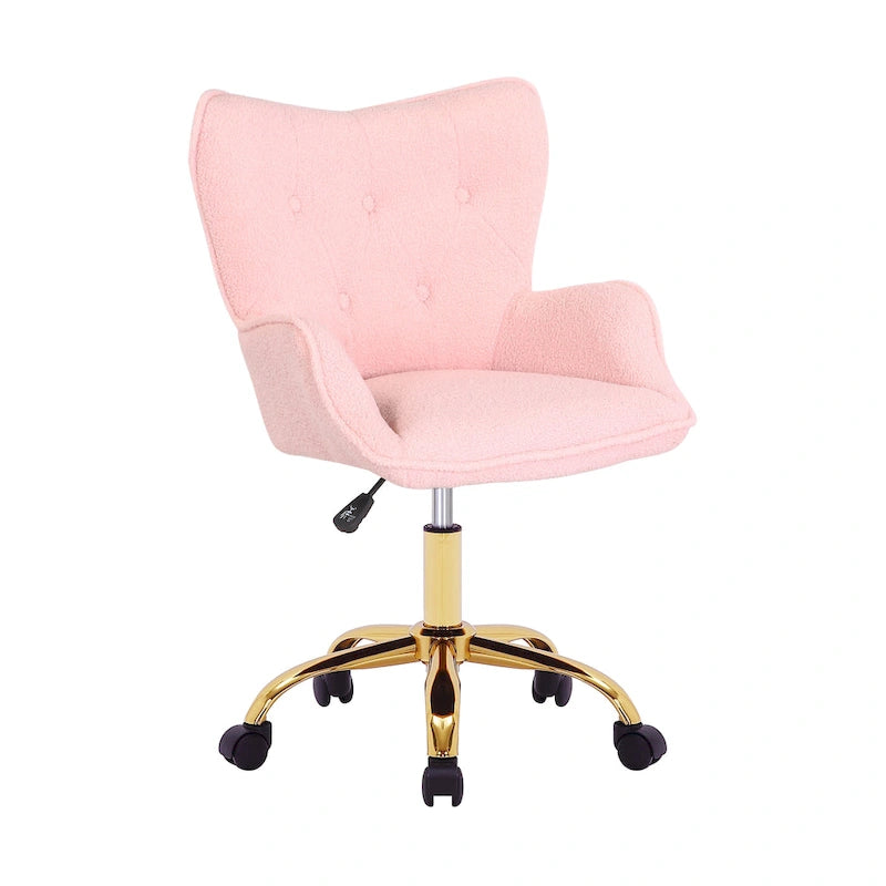 Swivel Office Chair with Teddy Fabric and Gold Chrome Legs