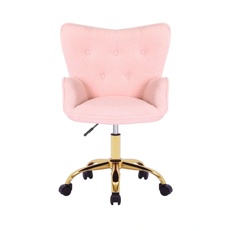 Swivel Office Chair with Teddy Fabric and Gold Chrome Legs