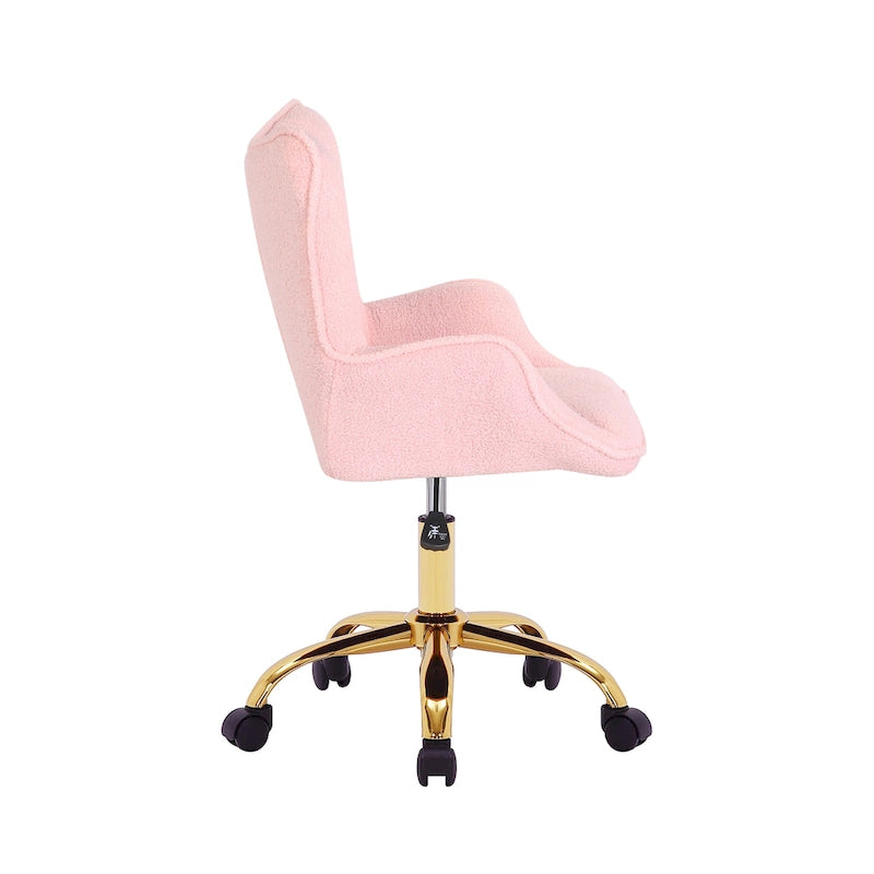 Swivel Office Chair with Teddy Fabric and Gold Chrome Legs