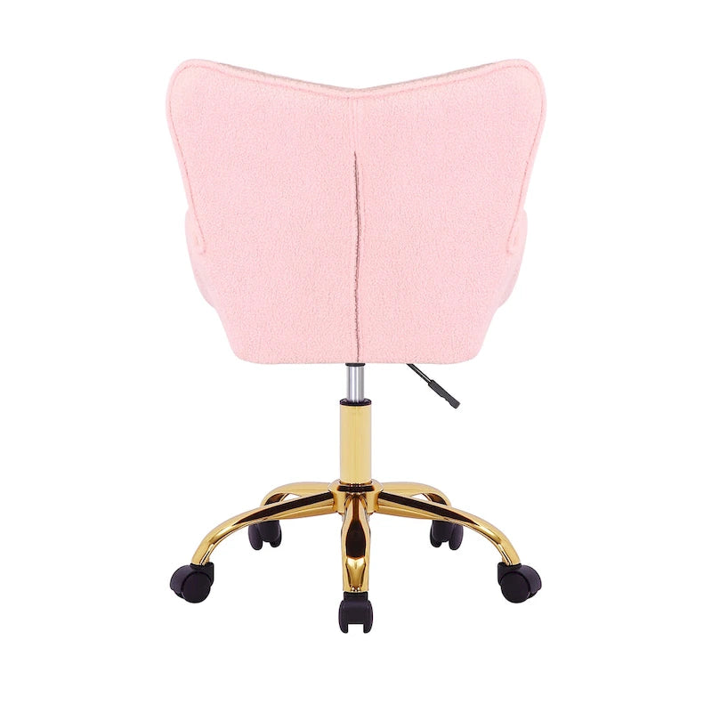 Swivel Office Chair with Teddy Fabric and Gold Chrome Legs