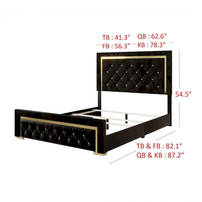 Gold Upholstered Panel Bed - Twin/Full/Queen/King