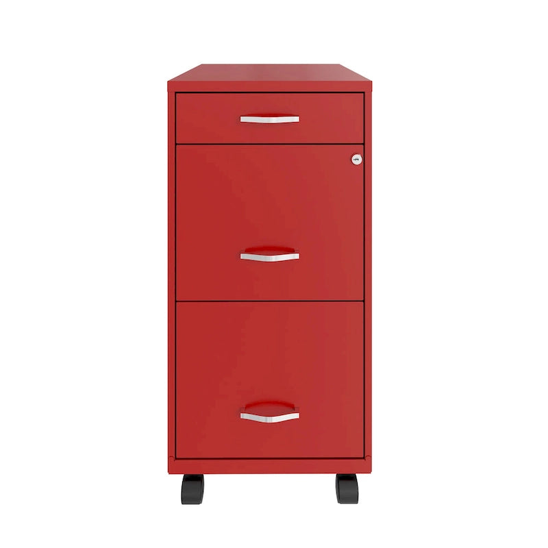Space Solutions Cassettiera mobile in metallo a 3 cassetti profonda 45,7 cm, rosso lava