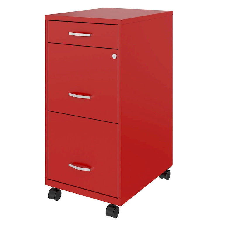 Space Solutions Cassettiera mobile in metallo a 3 cassetti profonda 45,7 cm, rosso lava