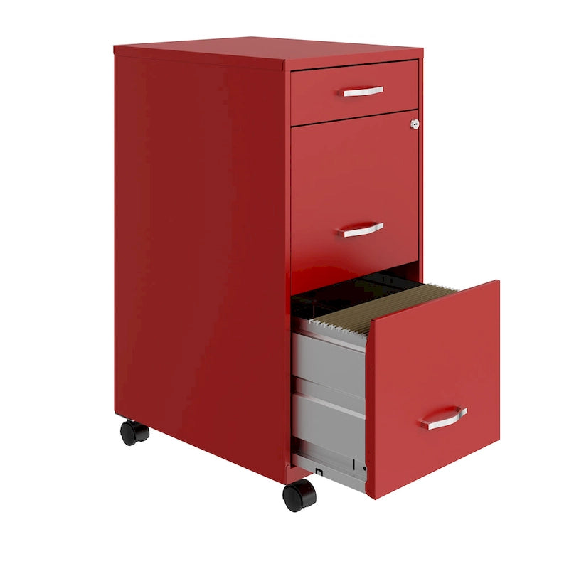 Space Solutions Cassettiera mobile in metallo a 3 cassetti profonda 45,7 cm, rosso lava