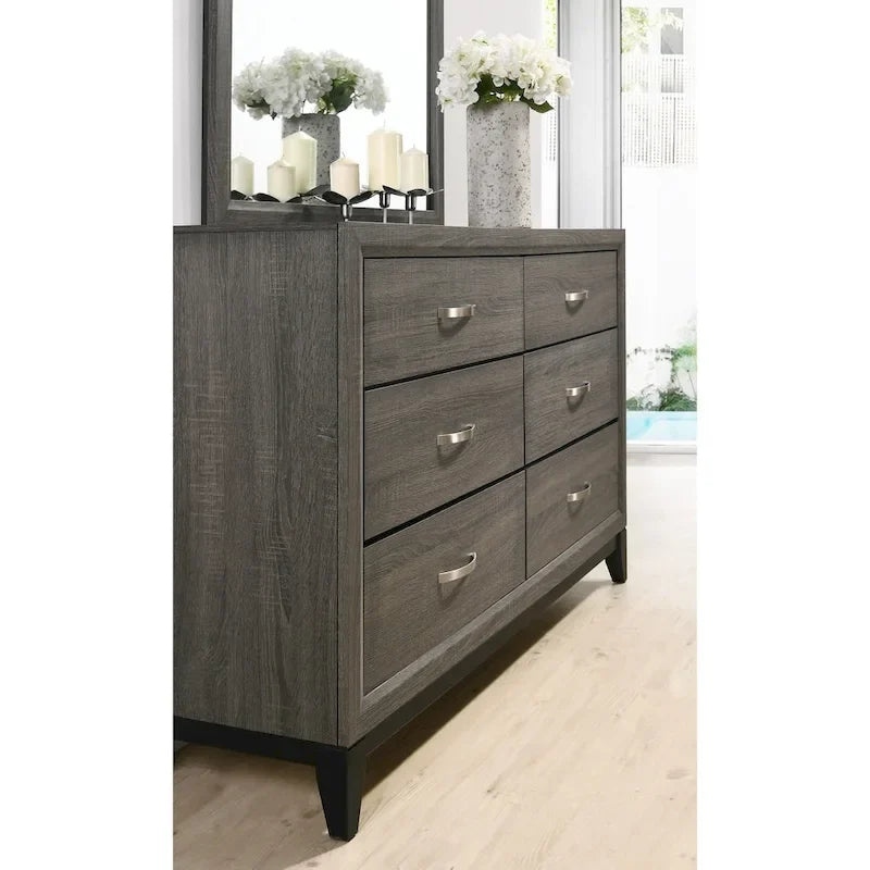 Set camera da letto Roundhill Furniture Stout con pannello, cassettiera, specchio, comodino