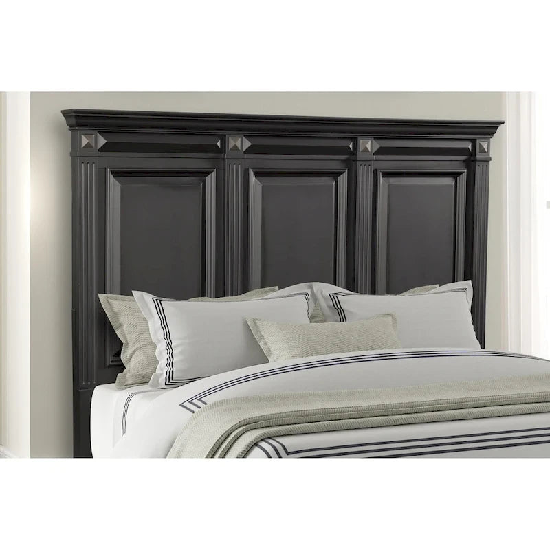 Set Camera da Letto Renova 4 Pezzi con Pannelli in Legno Nero Vintage di Roundhill Furniture