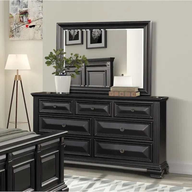 Set Camera da Letto Renova 4 Pezzi con Pannelli in Legno Nero Vintage di Roundhill Furniture