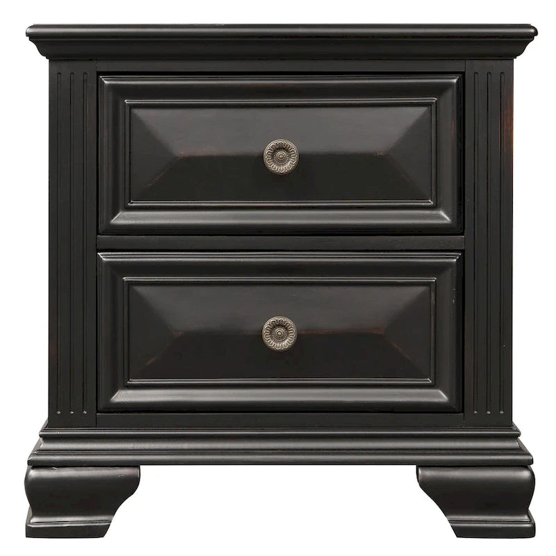 Set Camera da Letto Renova 4 Pezzi con Pannelli in Legno Nero Vintage di Roundhill Furniture