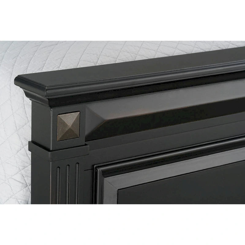 Set Camera da Letto Renova 4 Pezzi con Pannelli in Legno Nero Vintage di Roundhill Furniture