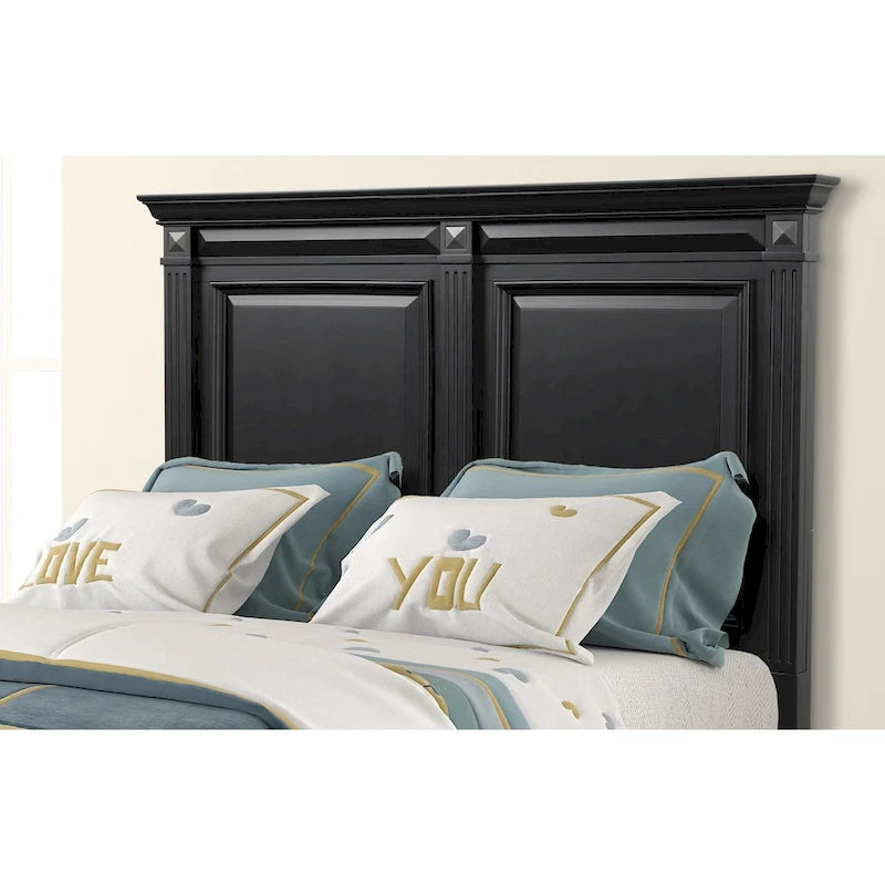 Set Camera da Letto Renova 4 Pezzi con Pannelli in Legno Nero Vintage di Roundhill Furniture