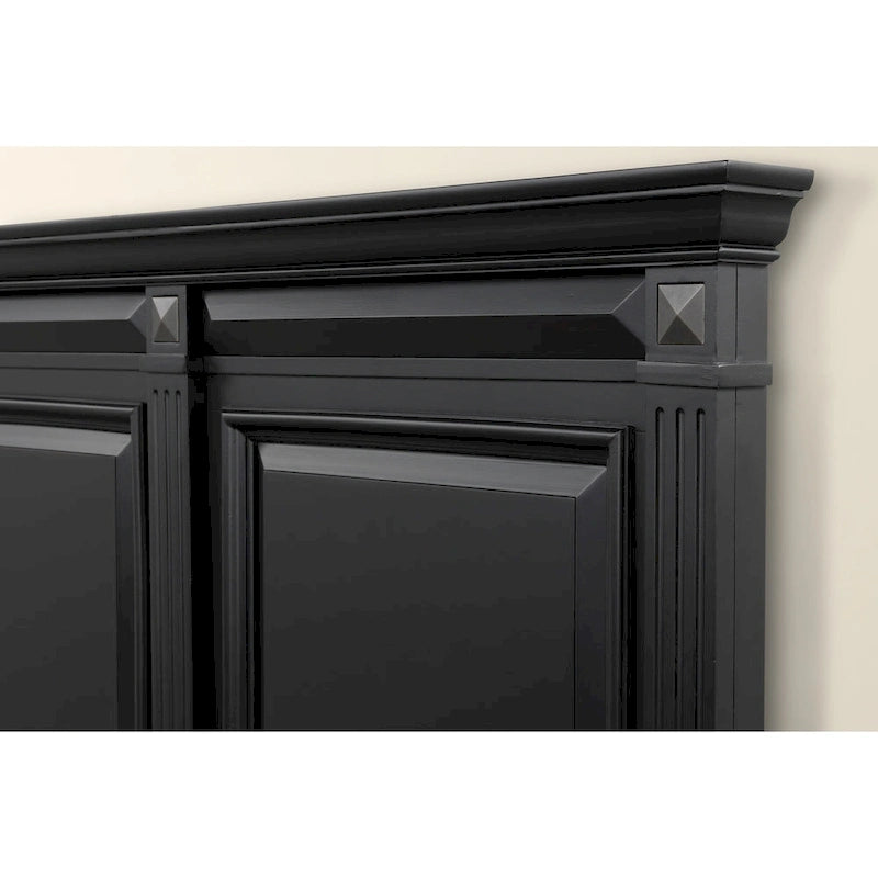 Set Camera da Letto Renova 4 Pezzi con Pannelli in Legno Nero Vintage di Roundhill Furniture