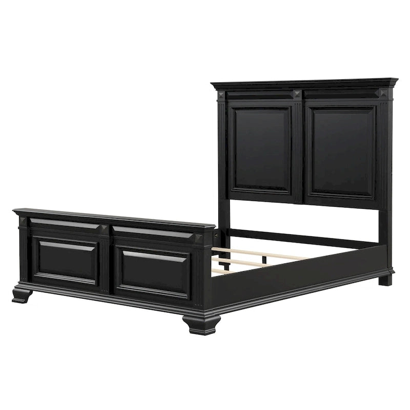 Set Camera da Letto Renova 4 Pezzi con Pannelli in Legno Nero Vintage di Roundhill Furniture