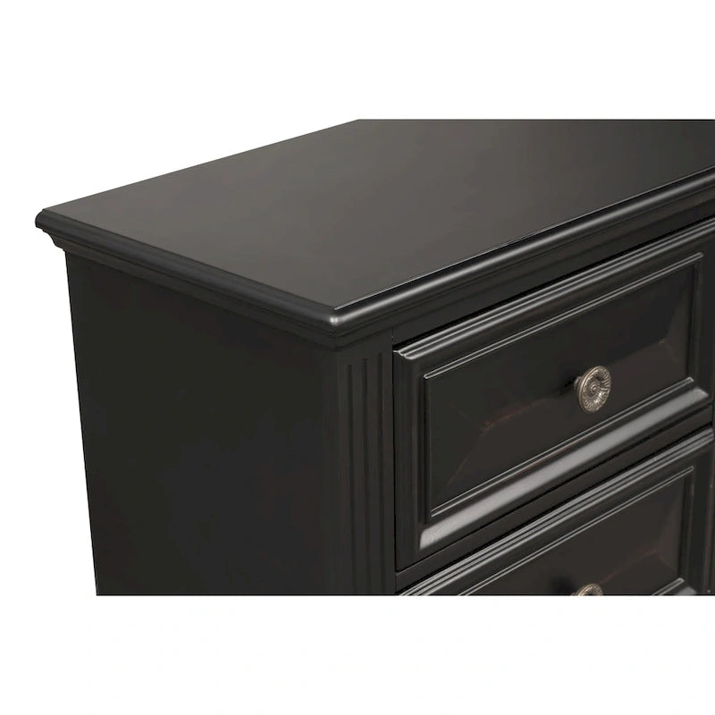 Set Camera da Letto Renova 4 Pezzi con Pannelli in Legno Nero Vintage di Roundhill Furniture