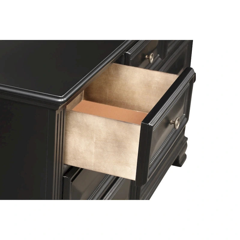 Set Camera da Letto Renova 4 Pezzi con Pannelli in Legno Nero Vintage di Roundhill Furniture