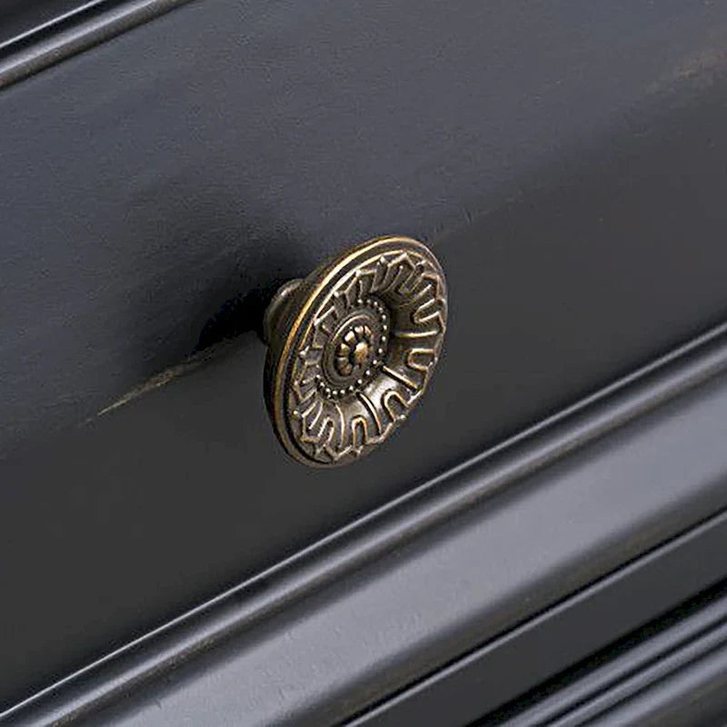 Set Camera da Letto Renova 4 Pezzi con Pannelli in Legno Nero Vintage di Roundhill Furniture