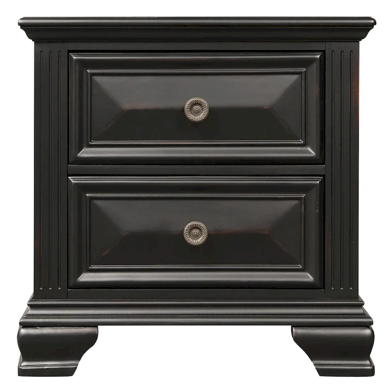 Set Camera da Letto Renova 4 Pezzi con Pannelli in Legno Nero Vintage di Roundhill Furniture
