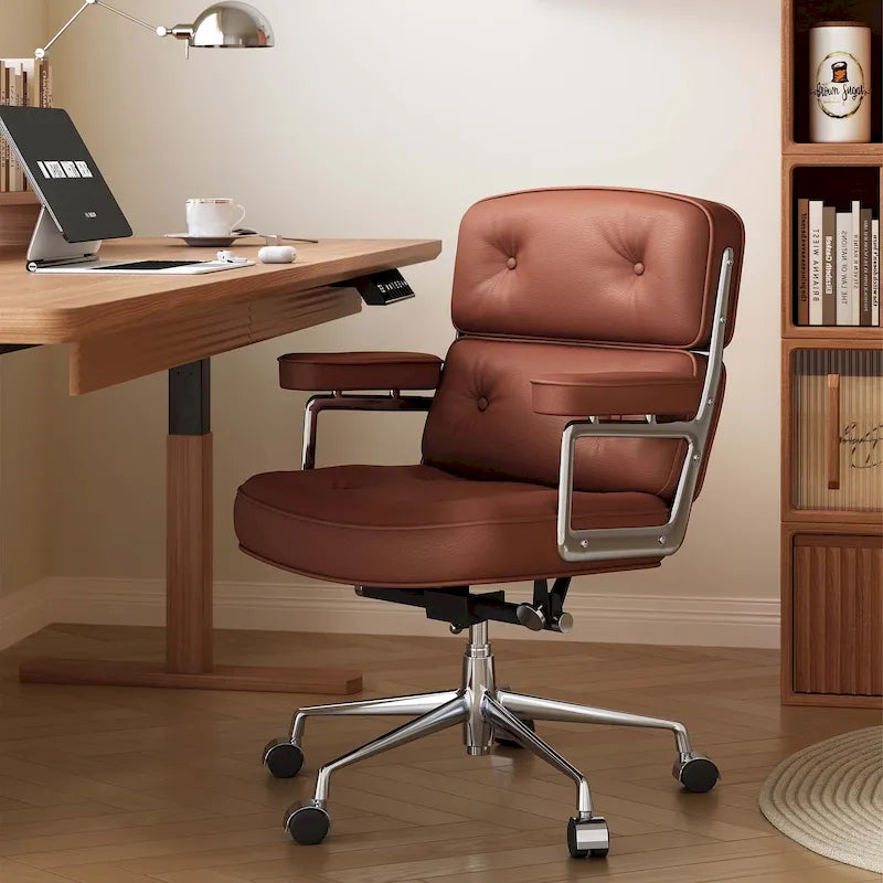 Height Adjustable Leather Ergonomic Office Chair with Lumbar Support